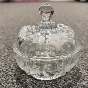 Westmoreland Pressed Glass Candy Dish with Lis Grapes and Leaves Design